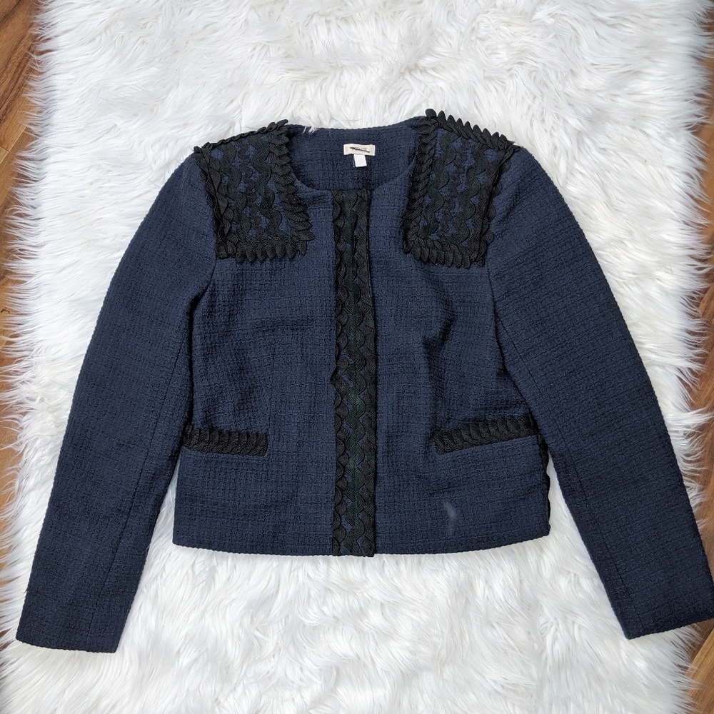 J. Crew Embroidered Jacket Blazer Navy Blue